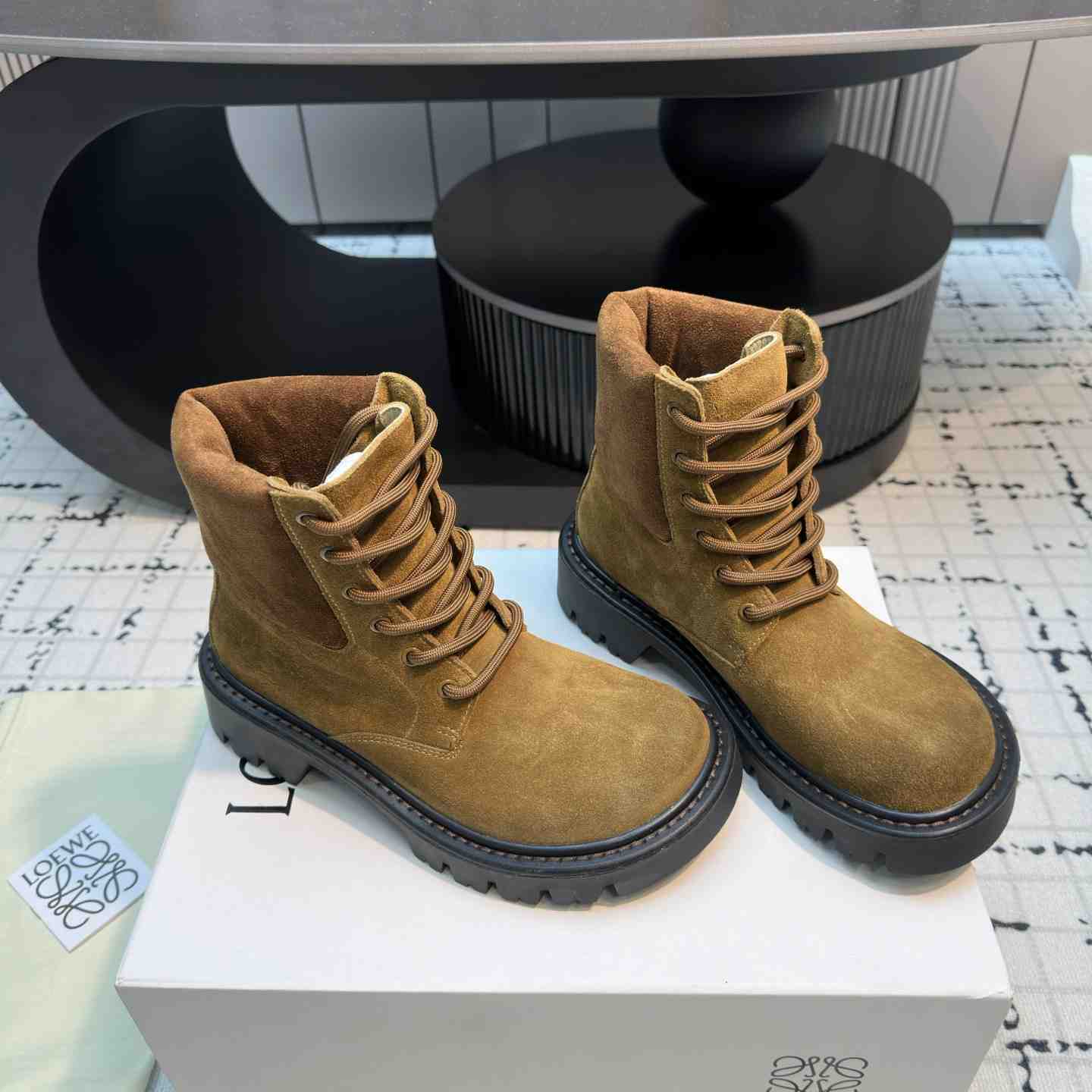 Loewe Sierra Combat Ankle Boot In Suede - FashionPlug