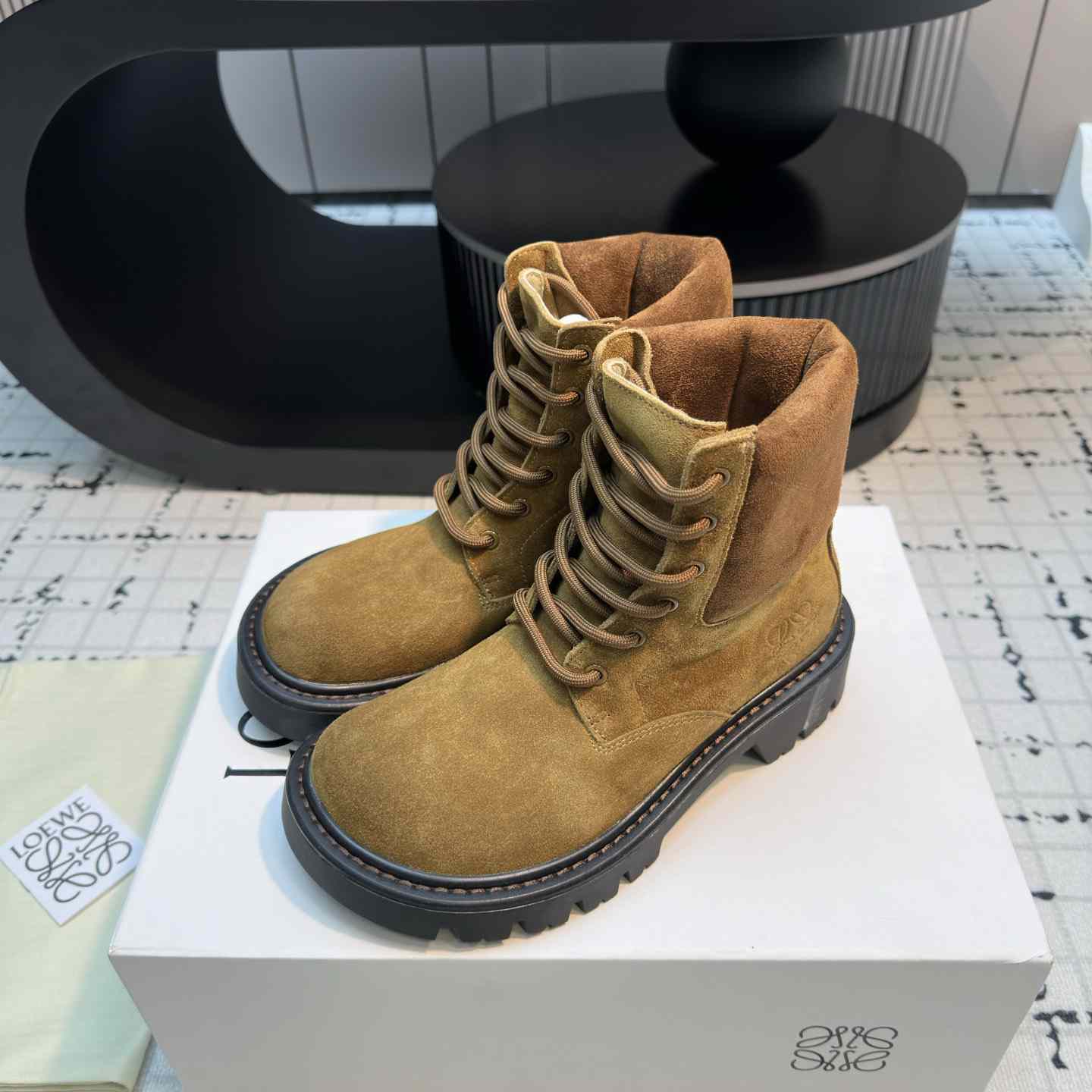 Loewe Sierra Combat Ankle Boot In Suede - FashionPlug