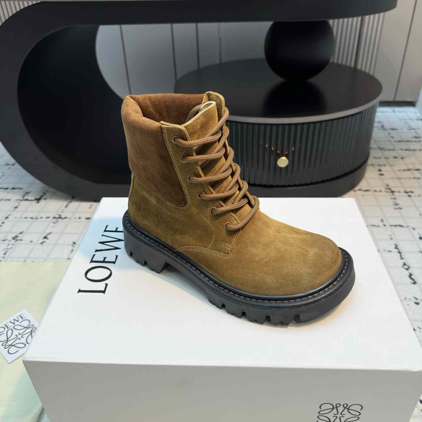 Loewe Sierra Combat Ankle Boot In Suede - FashionPlug