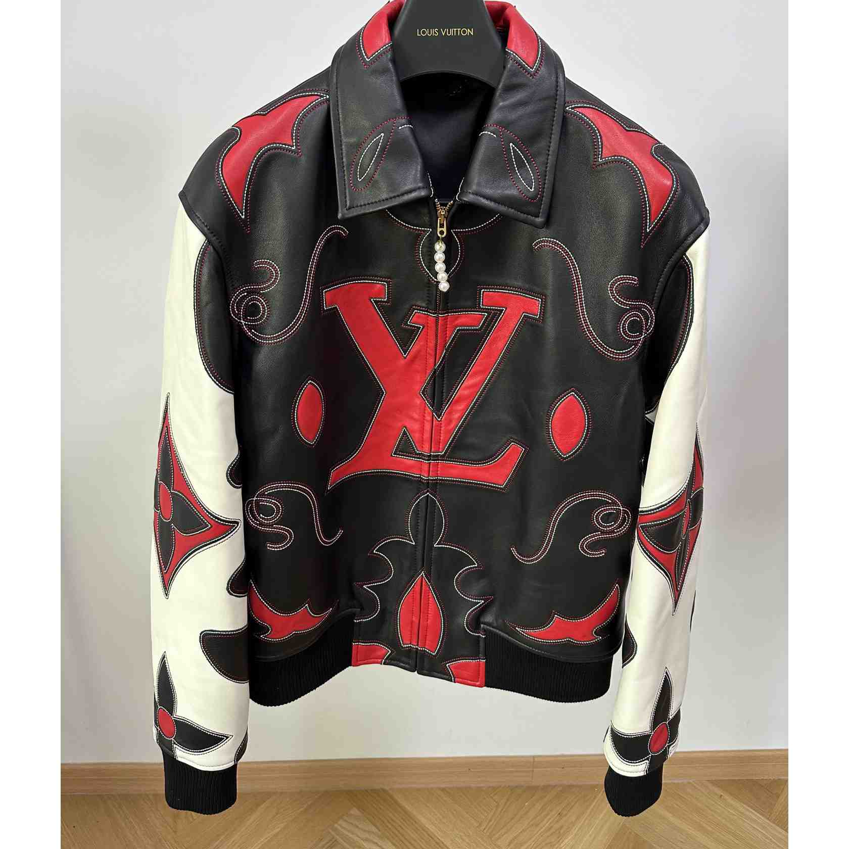 Louis Vuitton Embroidered Leather Bomber Jacket   - FashionPlug