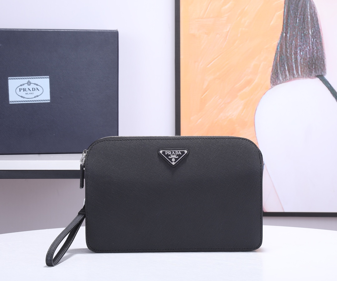 Prada Saffiano Leather Clutch  (26.5*17*5cm) - FashionPlug