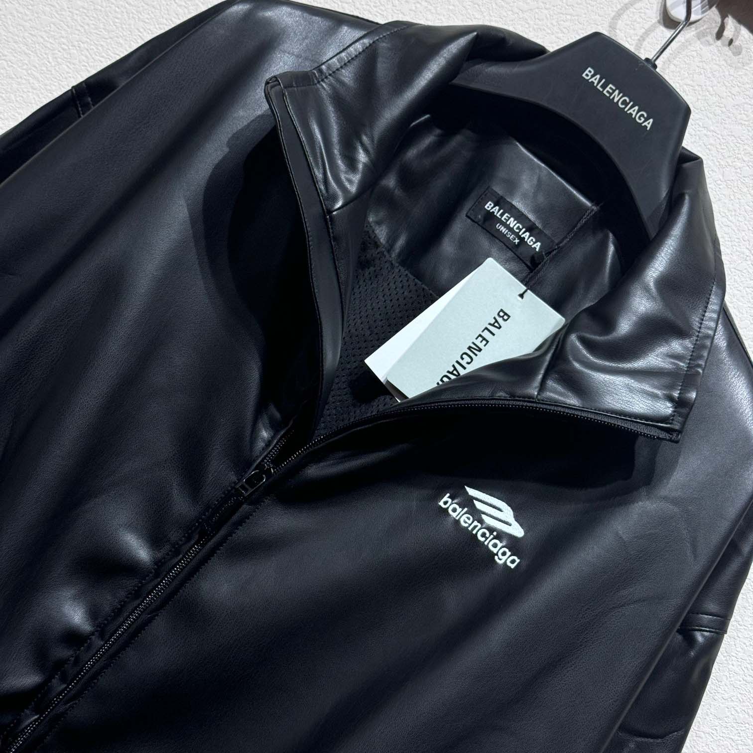 Balenciaga 3B Logo Oversize Leather Track Jacket - FashionPlug