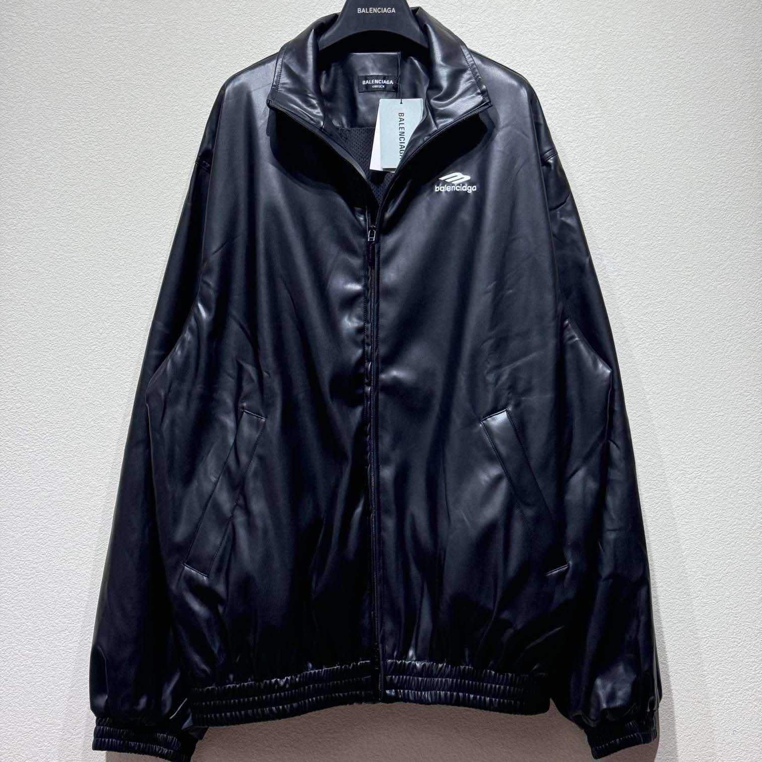 Balenciaga 3B Logo Oversize Leather Track Jacket - FashionPlug