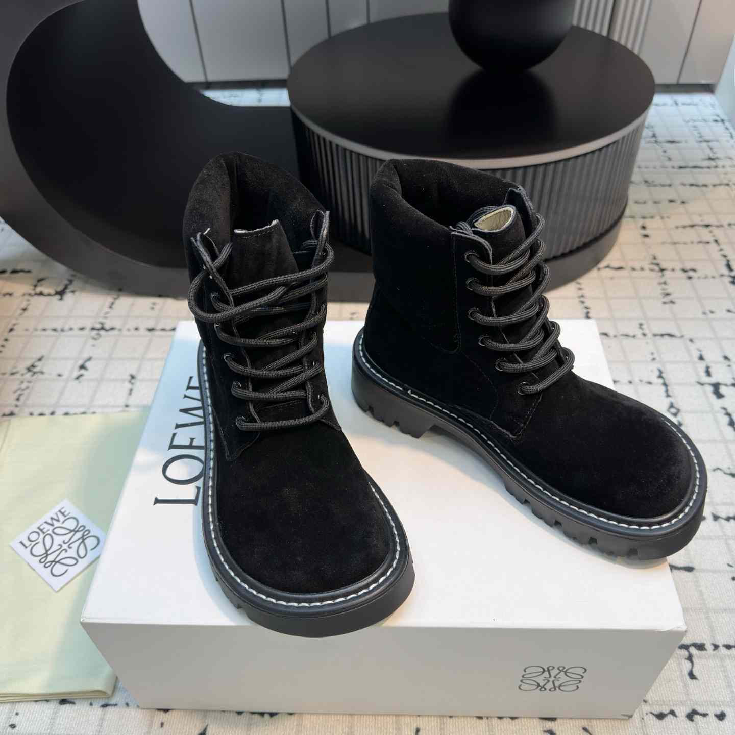 Loewe Sierra Combat Ankle Boot In Suede - FashionPlug