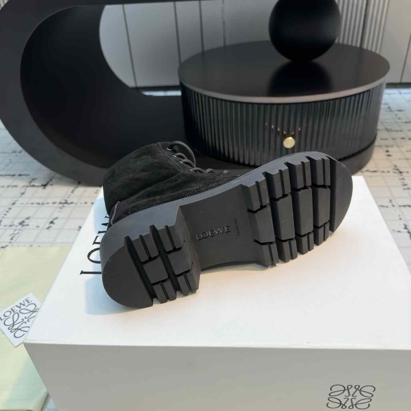 Loewe Sierra Combat Ankle Boot In Suede - FashionPlug