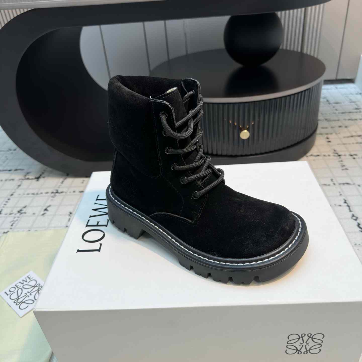 Loewe Sierra Combat Ankle Boot In Suede - FashionPlug
