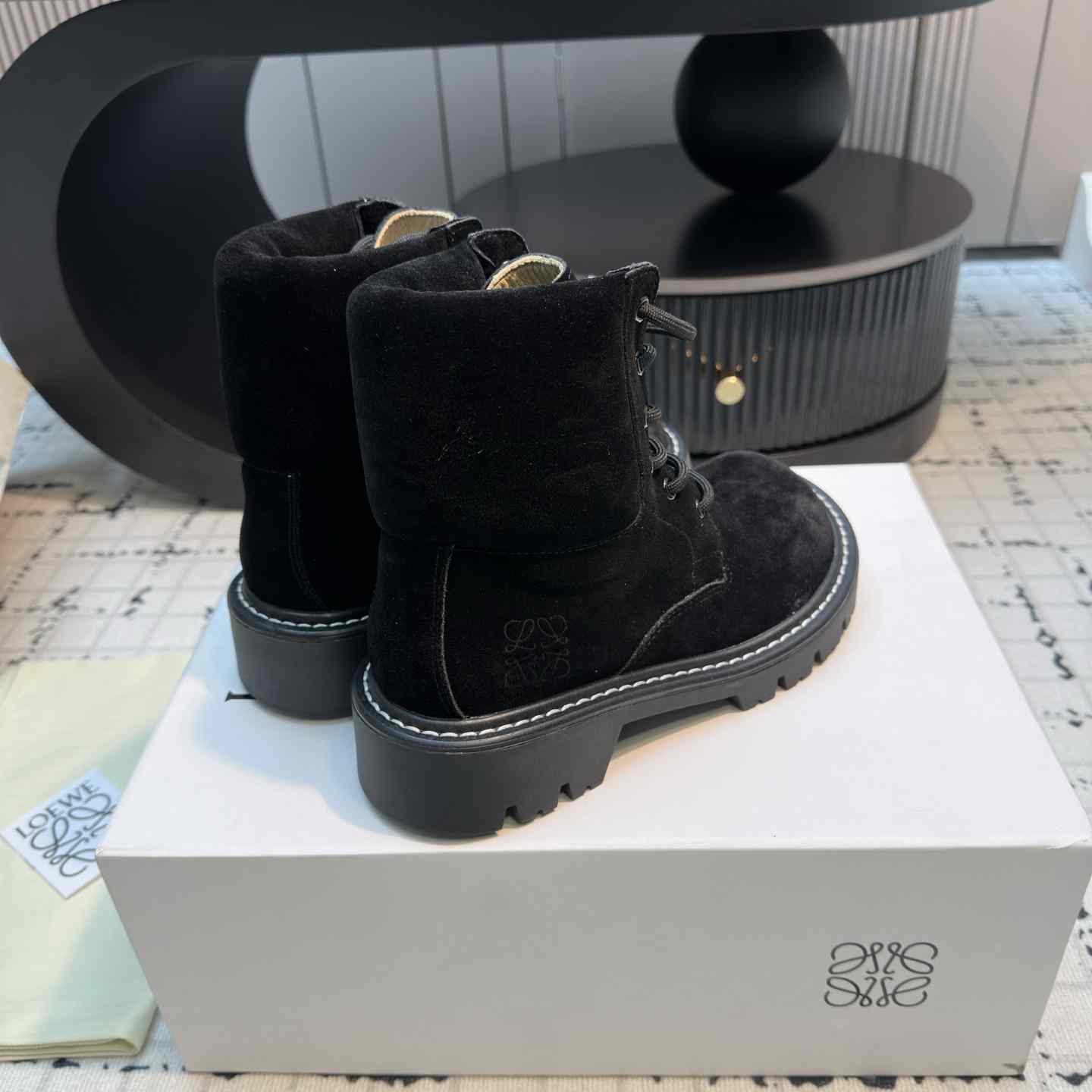 Loewe Sierra Combat Ankle Boot In Suede - FashionPlug