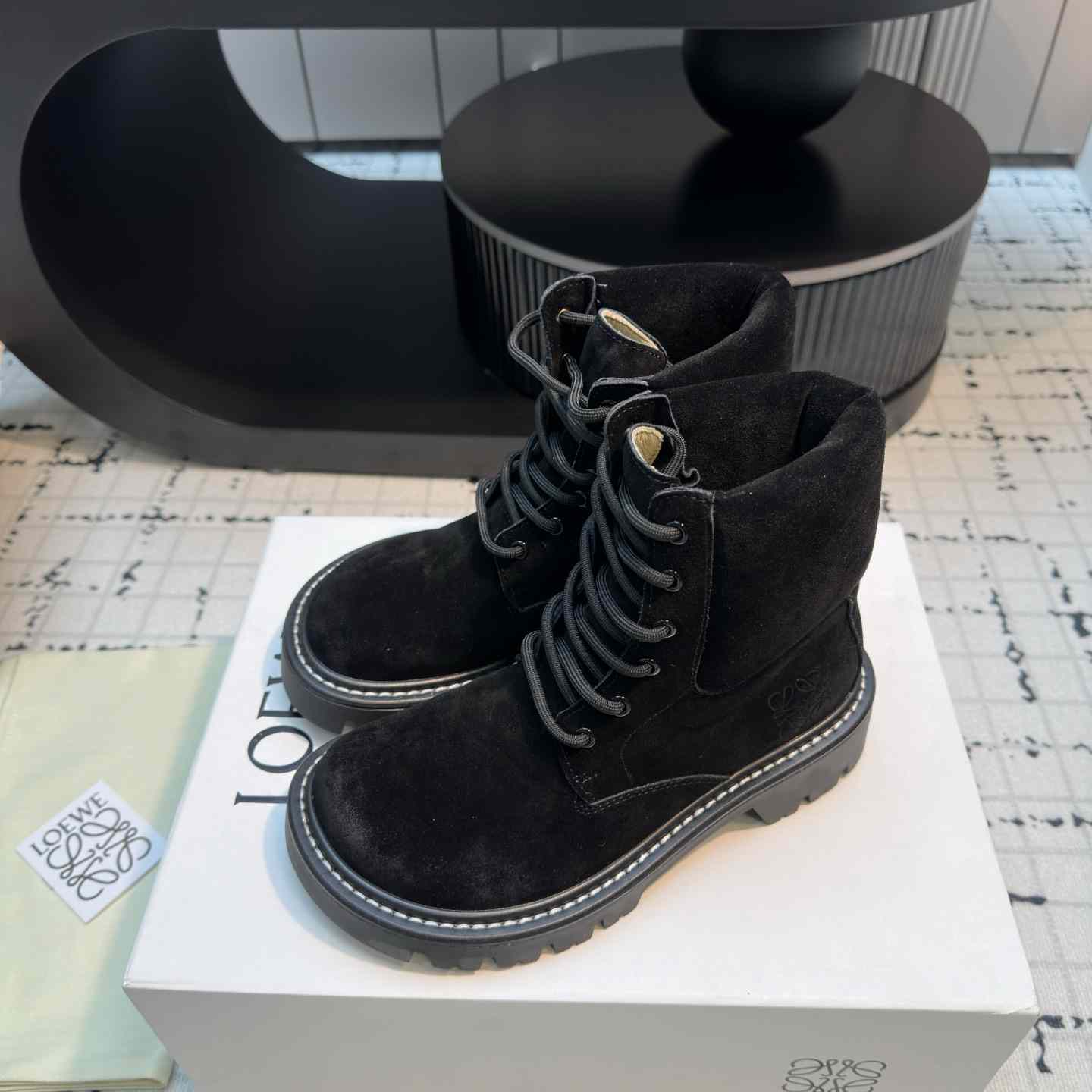 Loewe Sierra Combat Ankle Boot In Suede - FashionPlug