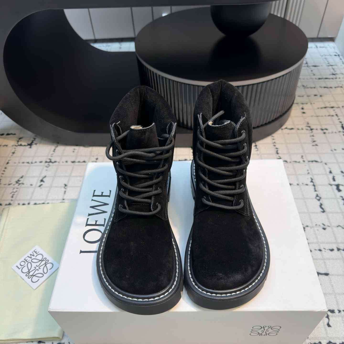 Loewe Sierra Combat Ankle Boot In Suede - FashionPlug