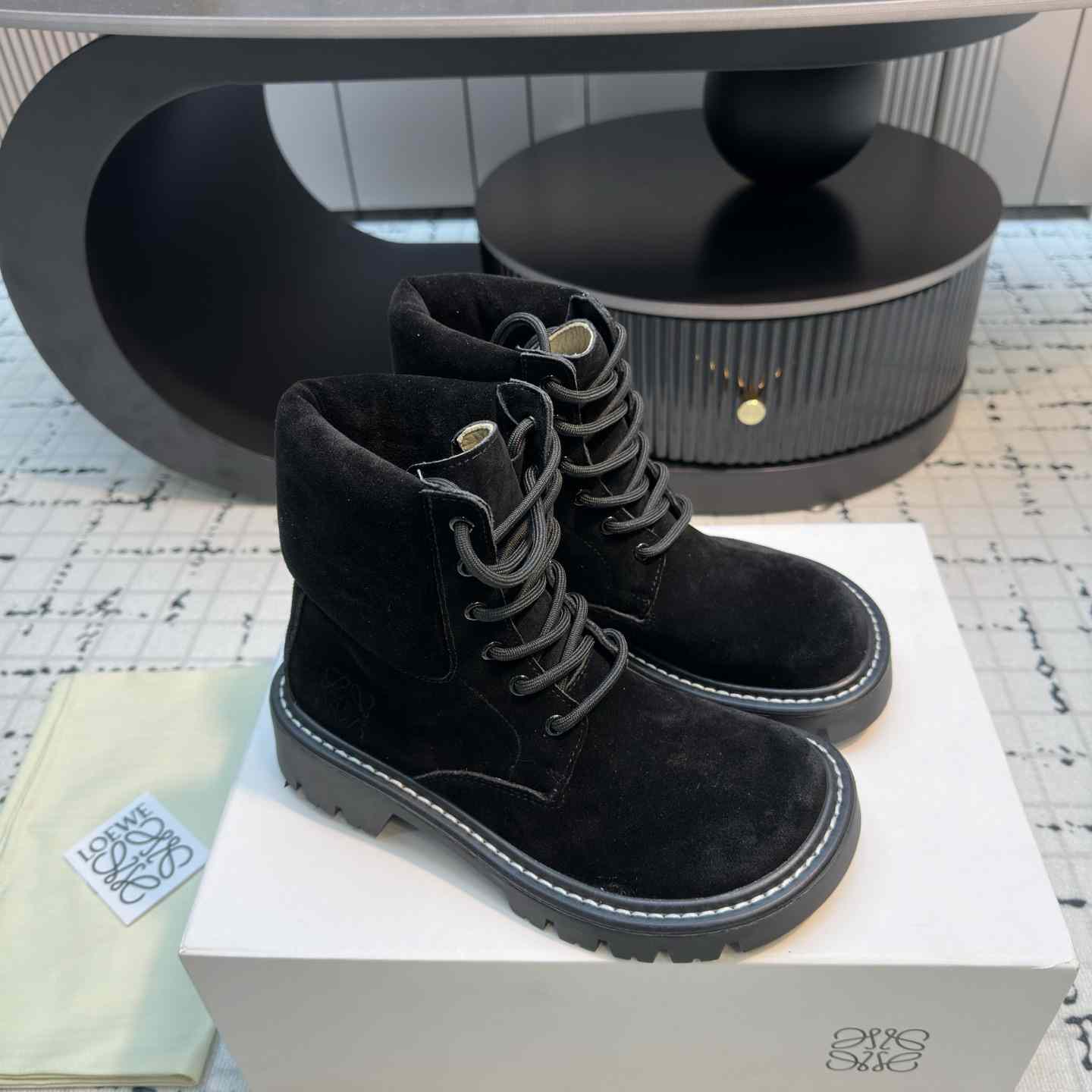 Loewe Sierra Combat Ankle Boot In Suede - FashionPlug