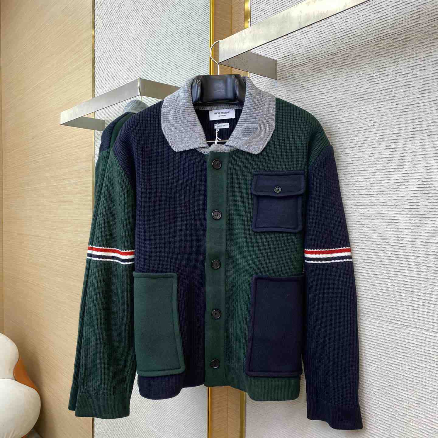 Thom Browne Fun-Mix Boiled Wool Stripe Workman's Jacket - FashionPlug
