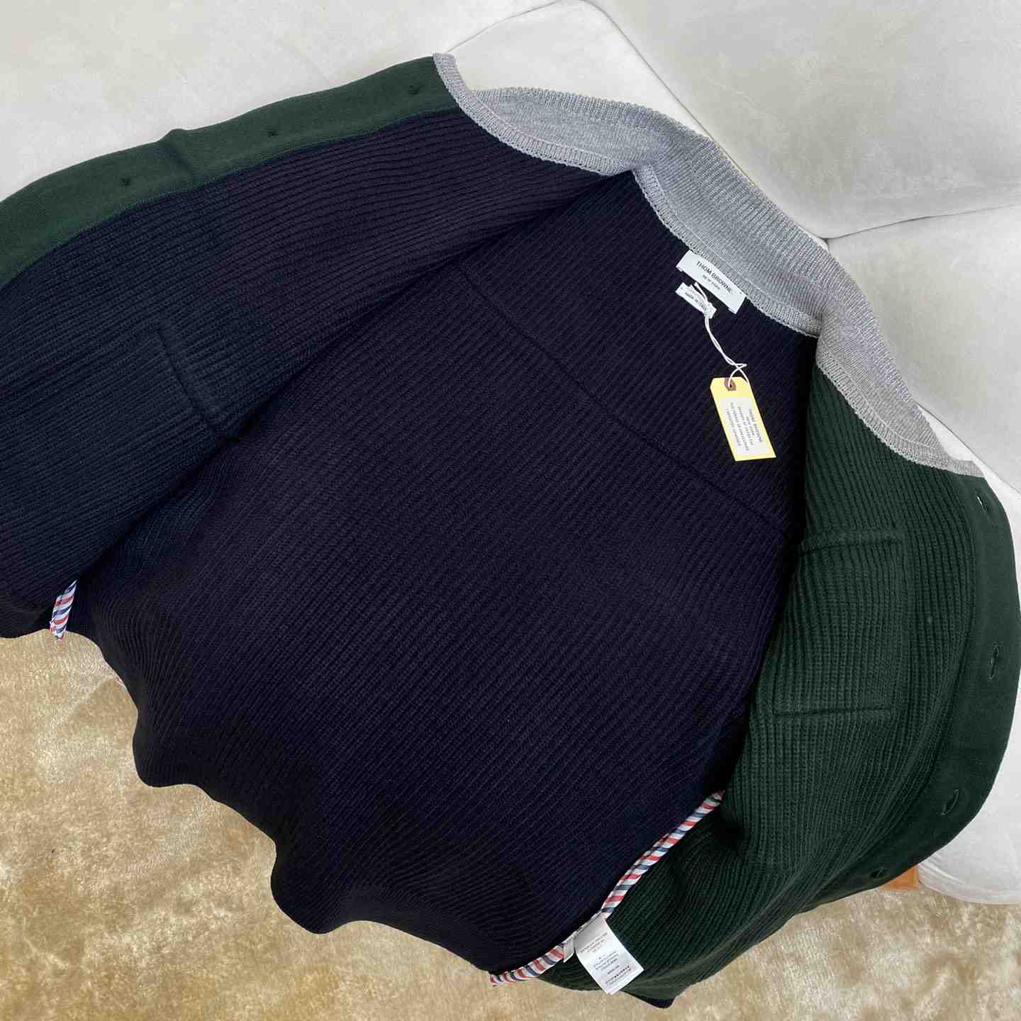 Thom Browne Fun-Mix Boiled Wool Stripe Workman's Jacket - FashionPlug