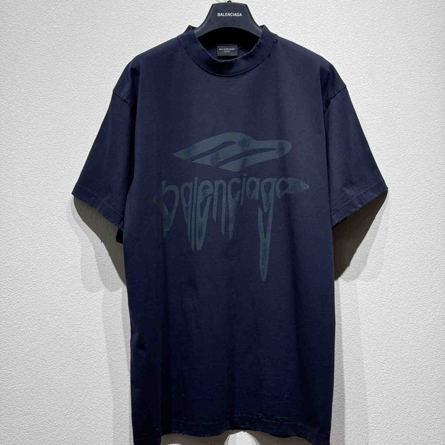 Balenciaga 3B Liquefied T-Shirt Oversized In Faded Black - FashionPlug