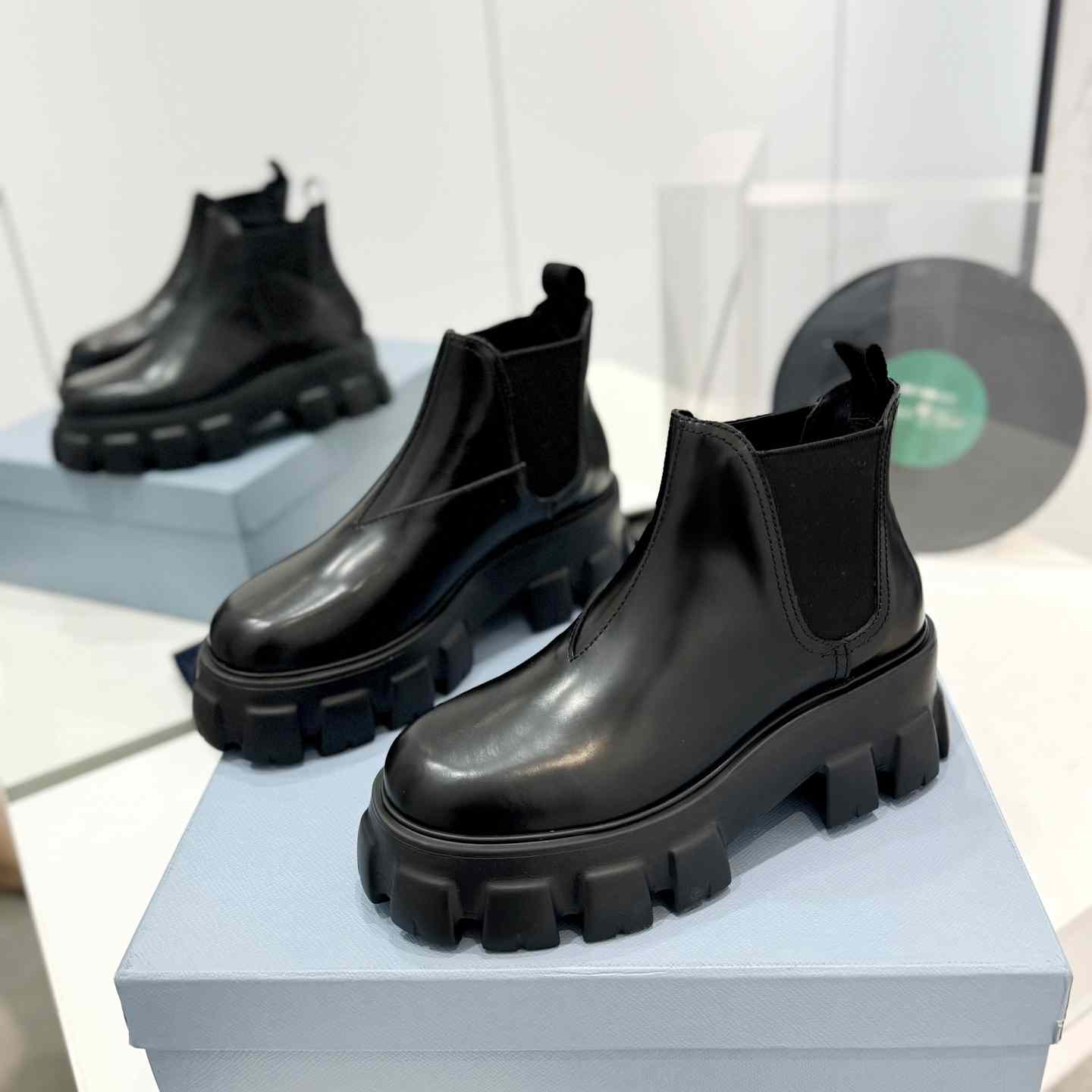 Prada Moonlith Brushed Leather Chelsea Boots - FashionPlug