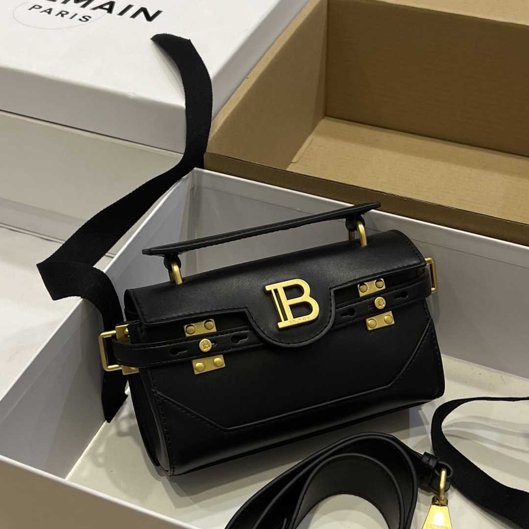 Balmain Black Leather Shoulder Bag  (19*12*7.5cm) - FashionPlug