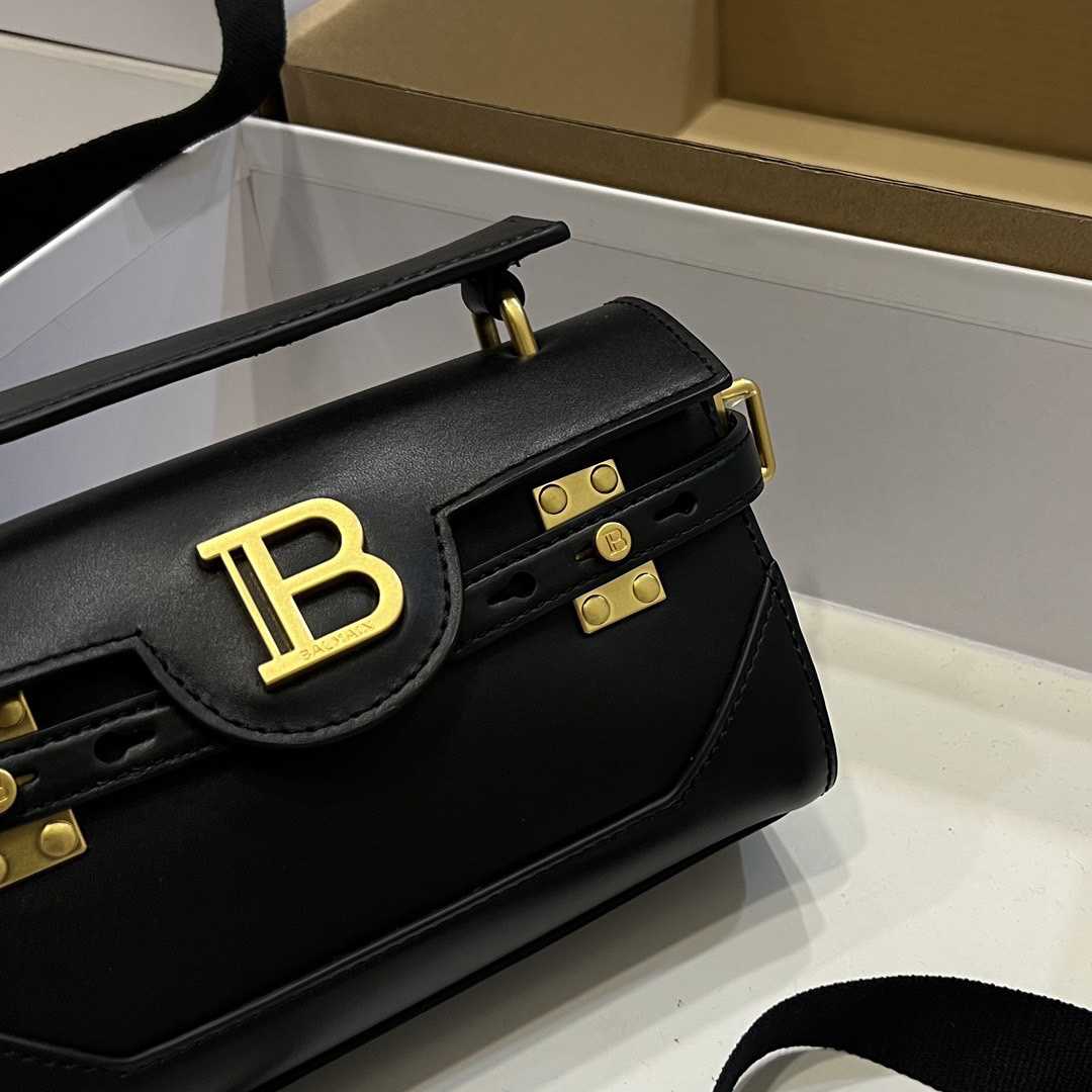 Balmain Black Leather Shoulder Bag  (19*12*7.5cm) - FashionPlug