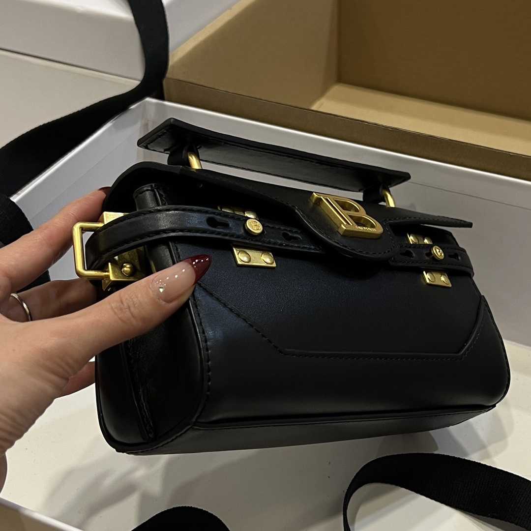 Balmain Black Leather Shoulder Bag  (19*12*7.5cm) - FashionPlug