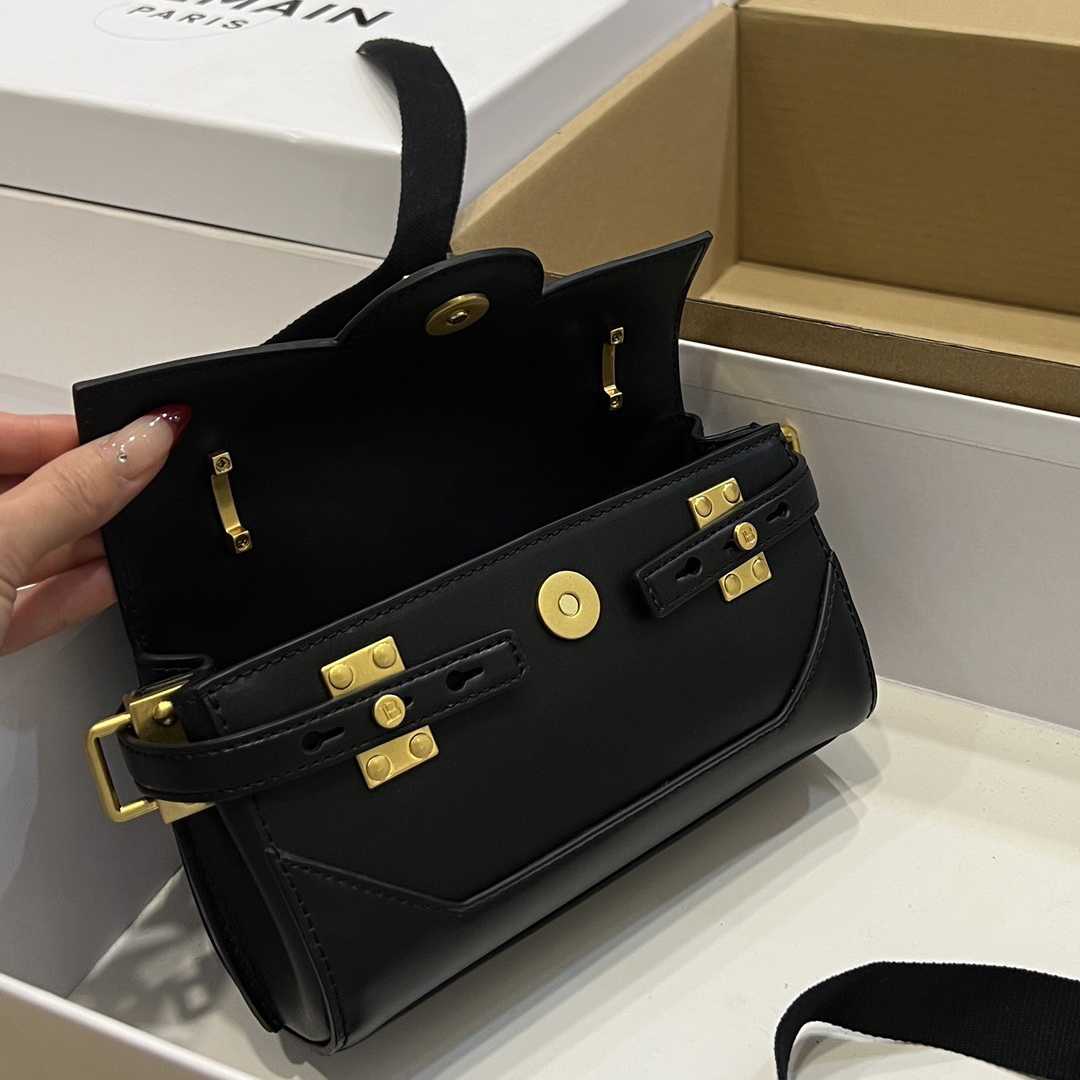 Balmain Black Leather Shoulder Bag  (19*12*7.5cm) - FashionPlug
