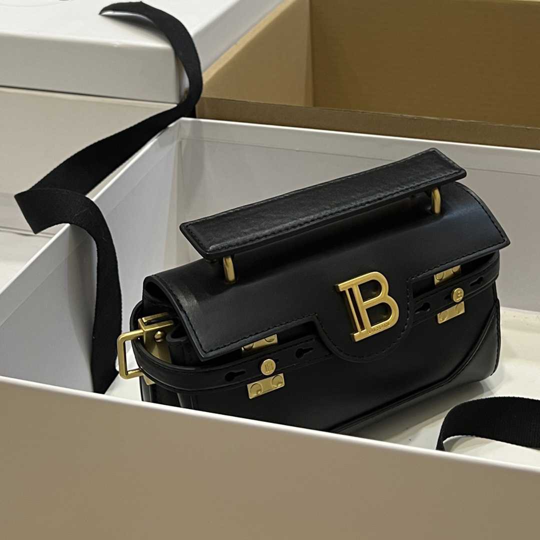 Balmain Black Leather Shoulder Bag  (19*12*7.5cm) - FashionPlug