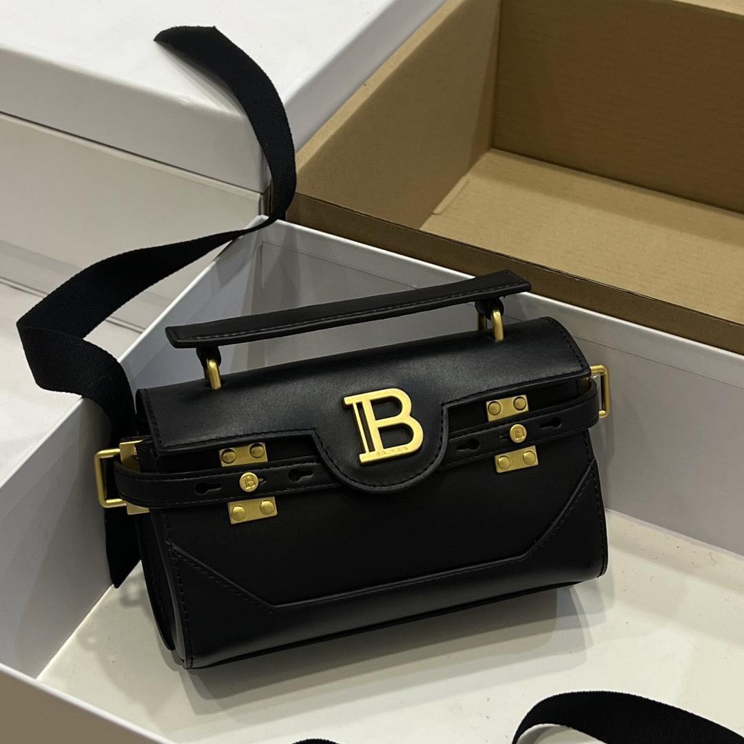 Balmain Black Leather Shoulder Bag  (19*12*7.5cm) - FashionPlug