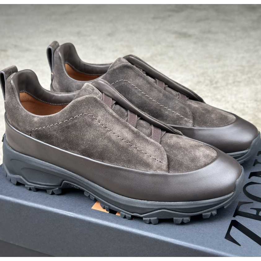 Zegna Suede And Leather Triple Stitch™ Monte Sneakers - FashionPlug