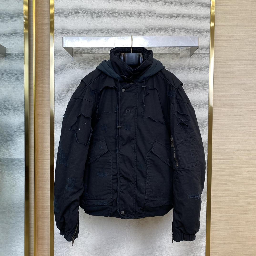 Balenciaga Unity Destroyed Bomber Jacket Black - FashionPlug