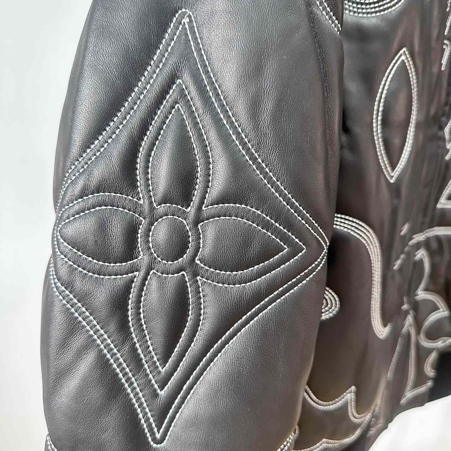 Louis Vuitton Embroidered Leather Bomber Jacket   - FashionPlug