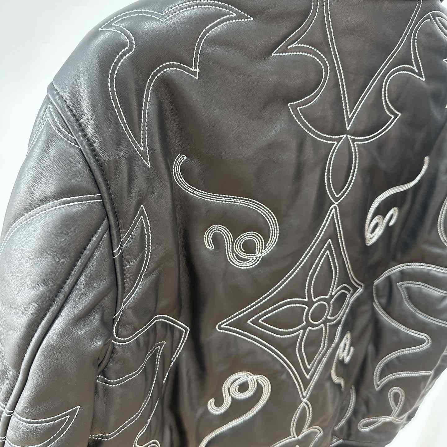 Louis Vuitton Embroidered Leather Bomber Jacket   - FashionPlug