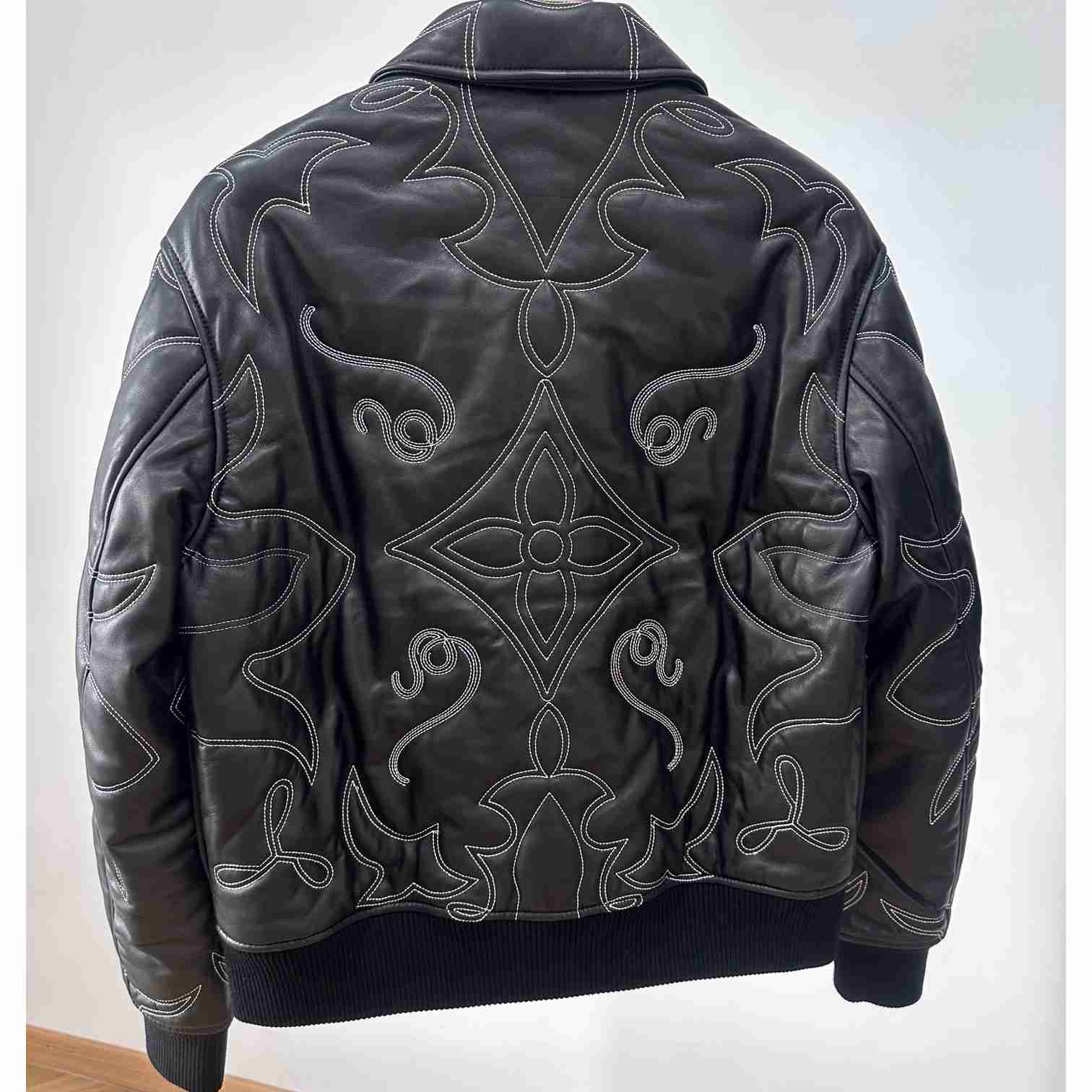 Louis Vuitton Embroidered Leather Bomber Jacket   - FashionPlug