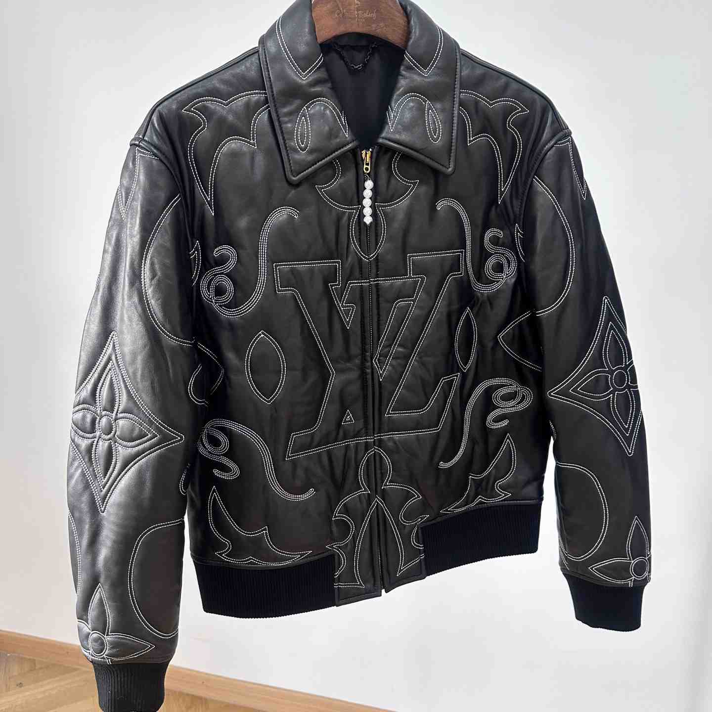 Louis Vuitton Embroidered Leather Bomber Jacket   - FashionPlug