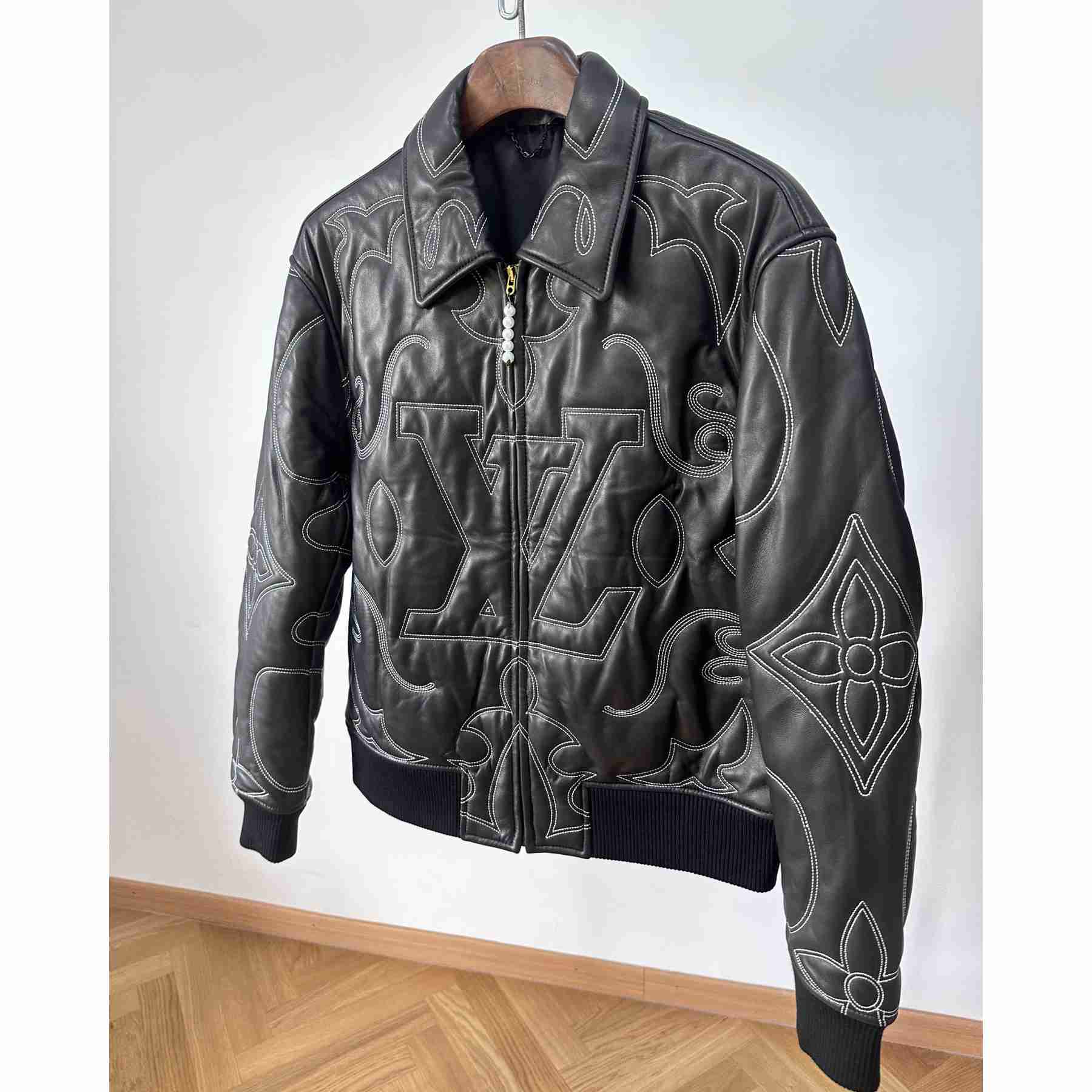 Louis Vuitton Embroidered Leather Bomber Jacket   - FashionPlug
