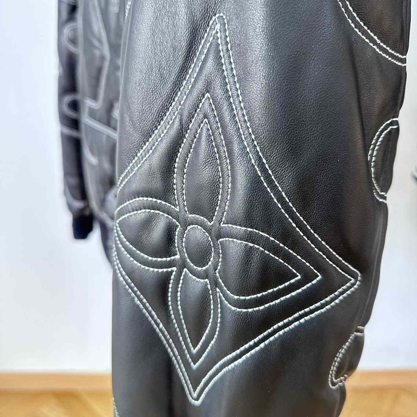 Louis Vuitton Embroidered Leather Bomber Jacket   - FashionPlug