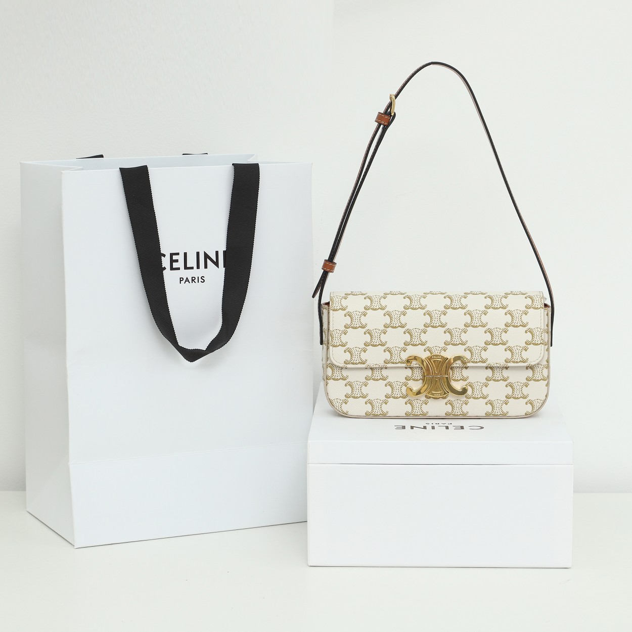 Celine Shoulder Bag Claude In Triomphe Canvas And Calfskin - FashionPlug