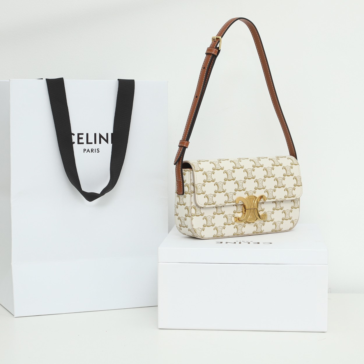 Celine Shoulder Bag Claude In Triomphe Canvas And Calfskin - FashionPlug
