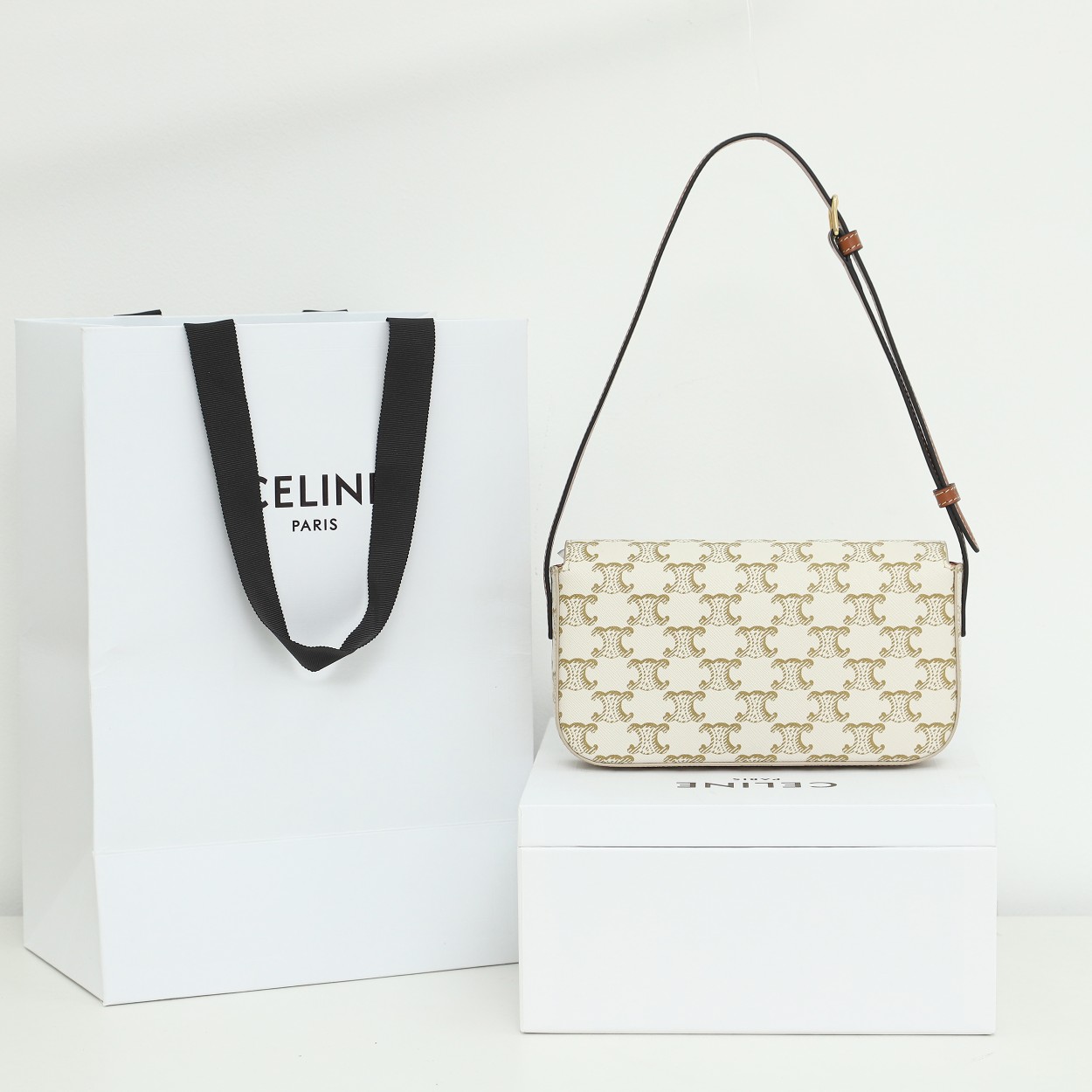 Celine Shoulder Bag Claude In Triomphe Canvas And Calfskin - FashionPlug