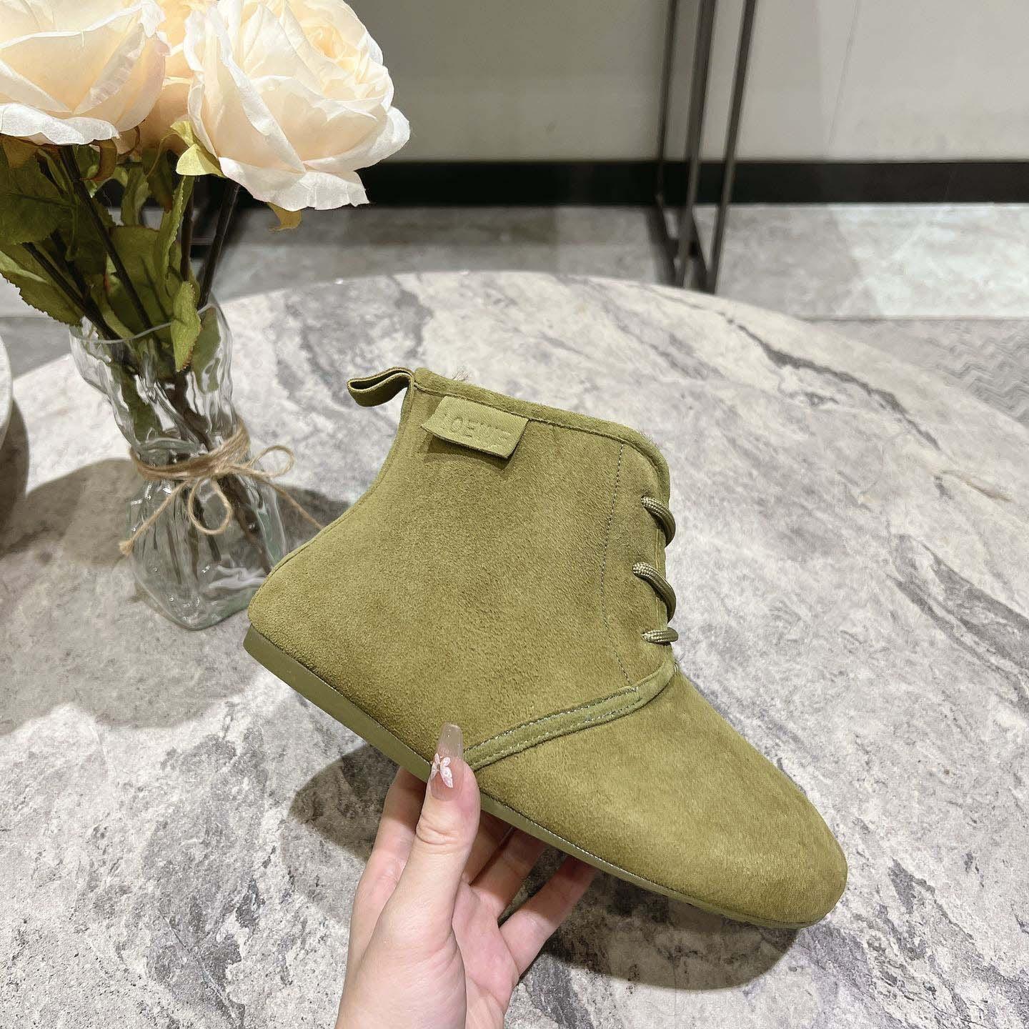 Loewe Lago Lace-up Bootie In Suede And Shearling - FashionPlug