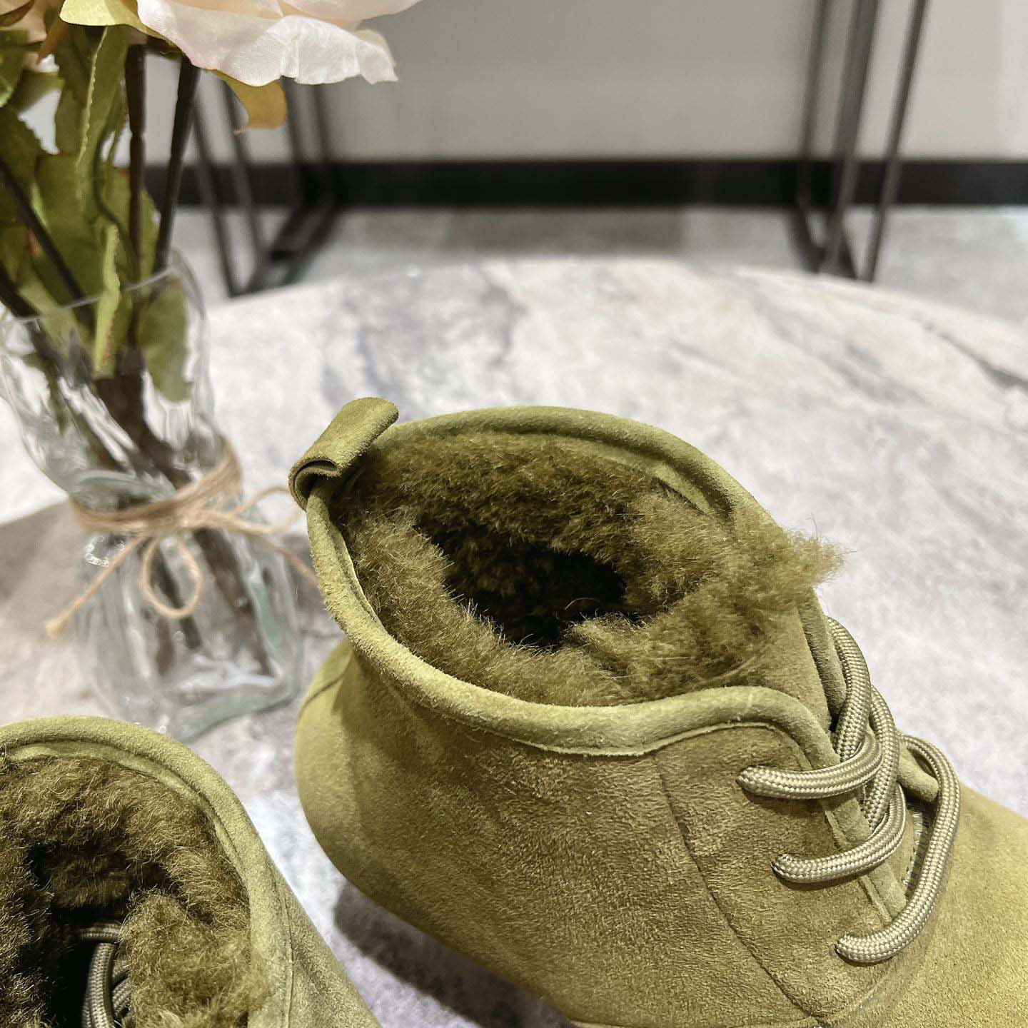 Loewe Lago Lace-up Bootie In Suede And Shearling - FashionPlug