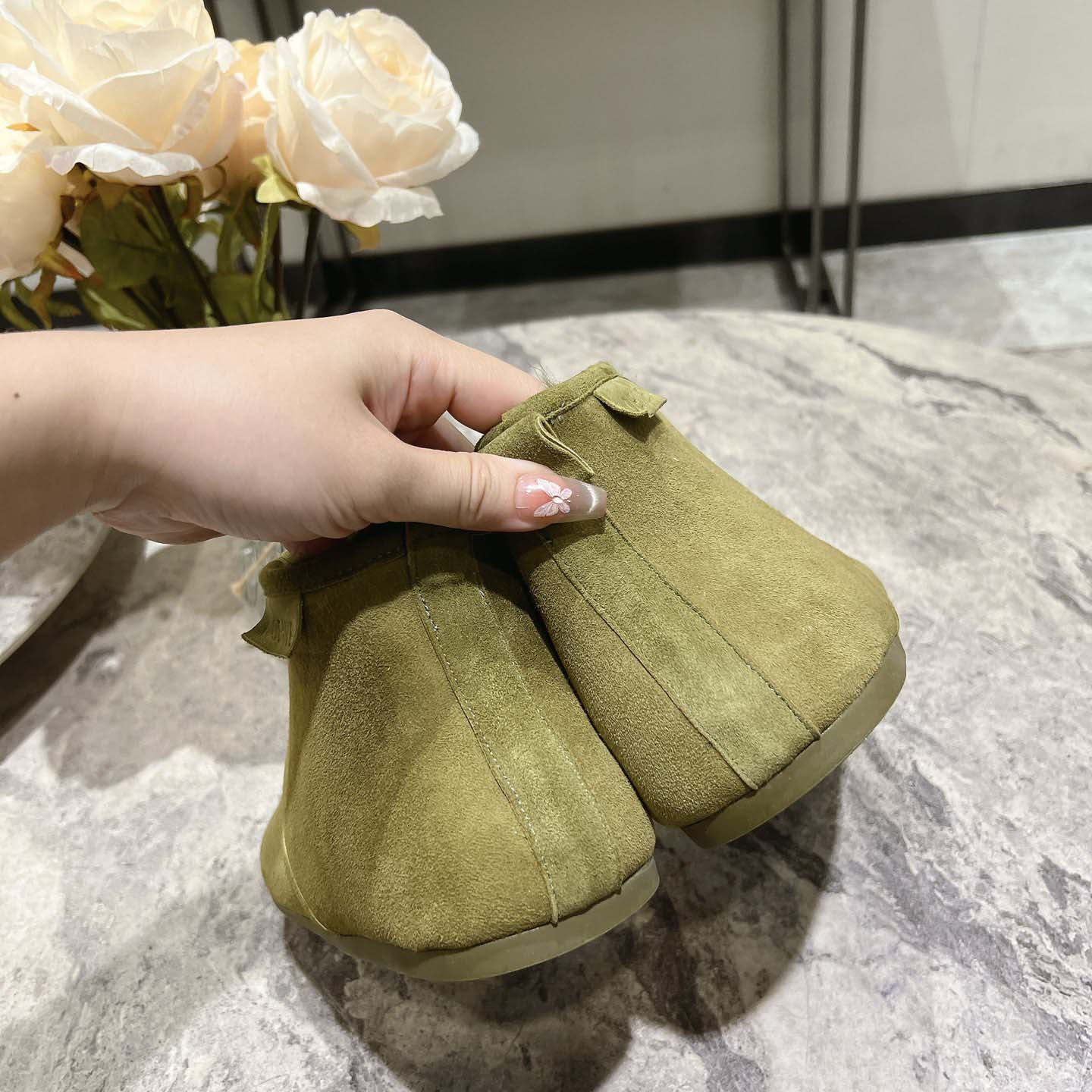Loewe Lago Lace-up Bootie In Suede And Shearling - FashionPlug