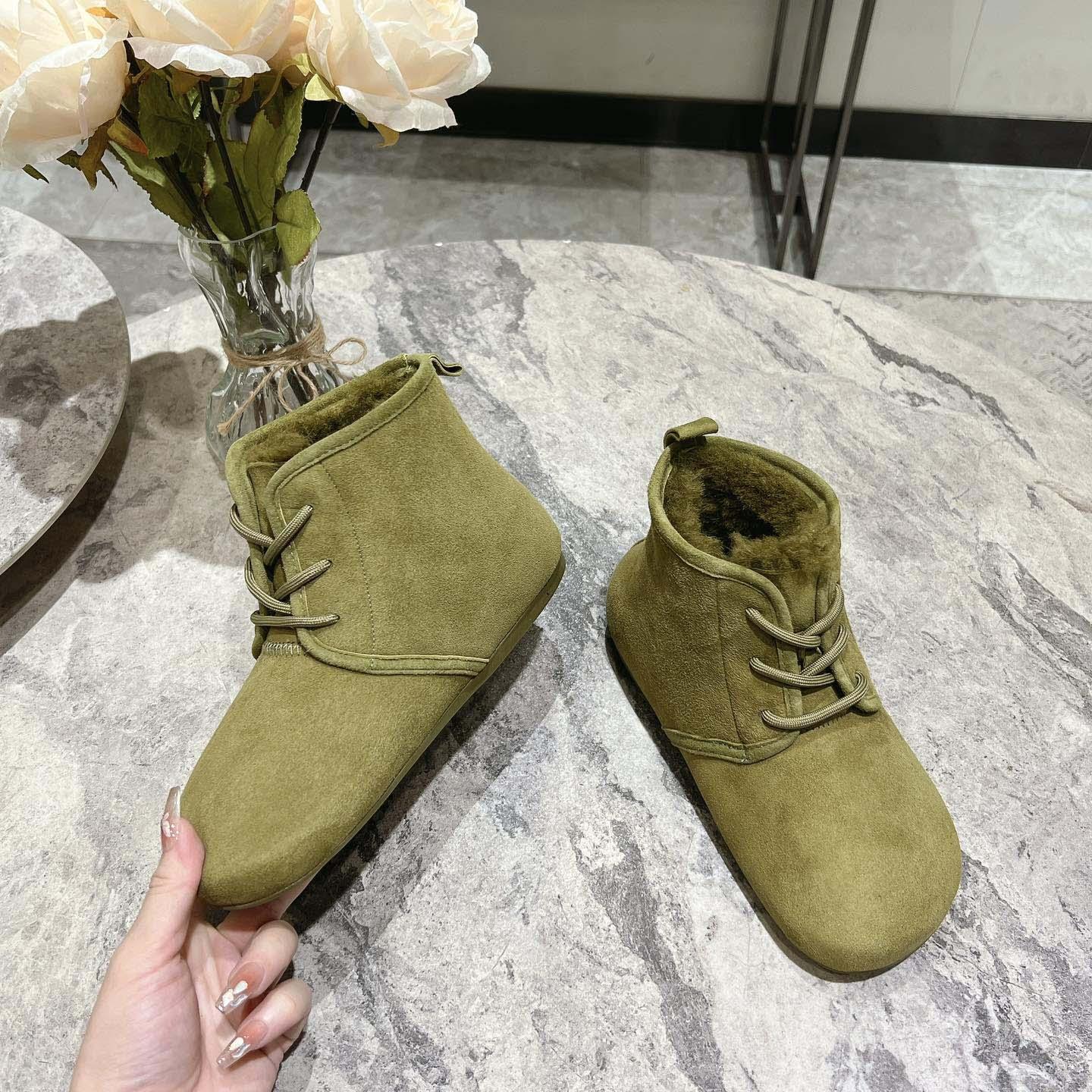 Loewe Lago Lace-up Bootie In Suede And Shearling - FashionPlug