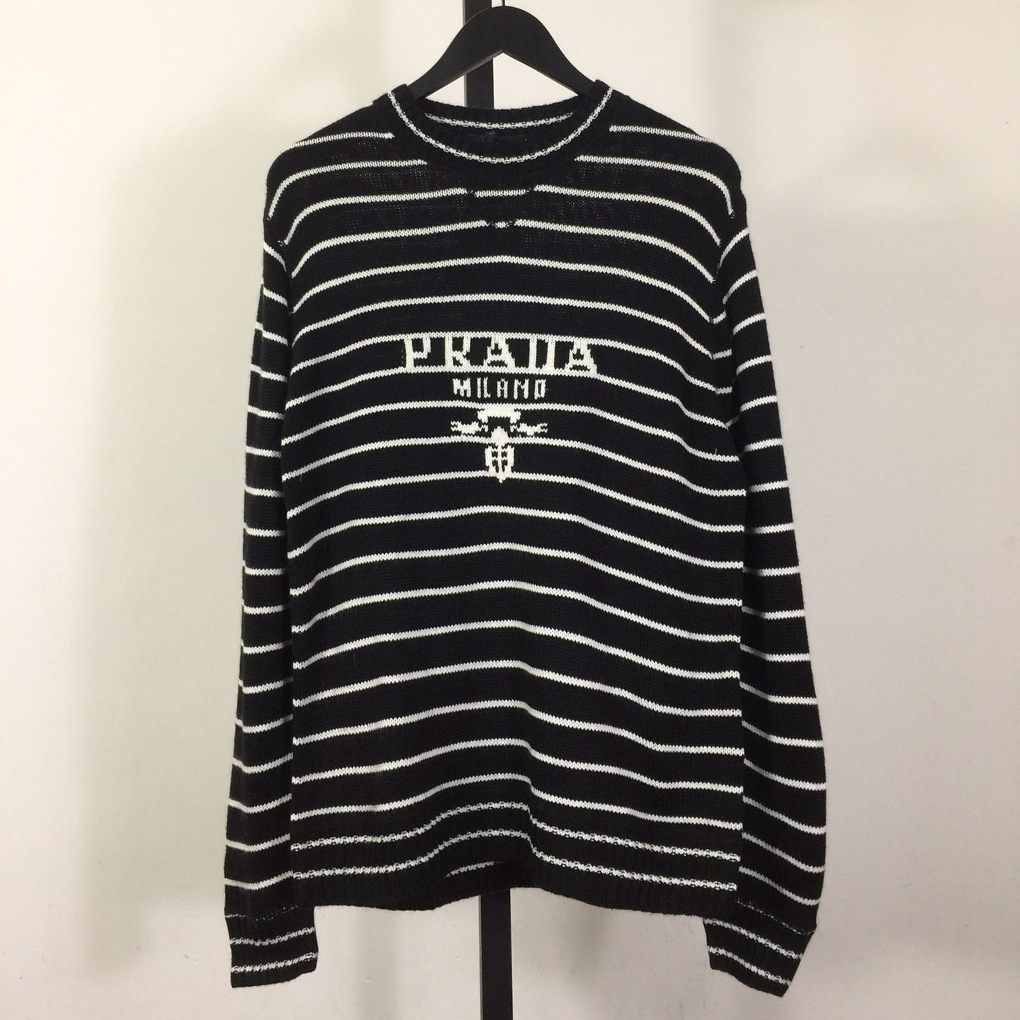 Prada Intarsia-logo Striped Cashmere Jumper - FashionPlug