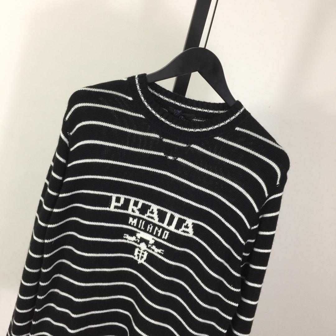 Prada Intarsia-logo Striped Cashmere Jumper - FashionPlug