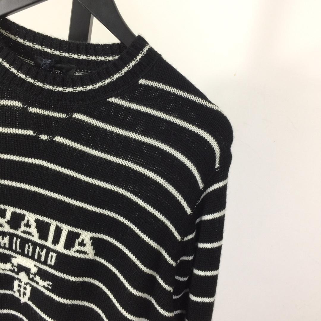 Prada Intarsia-logo Striped Cashmere Jumper - FashionPlug