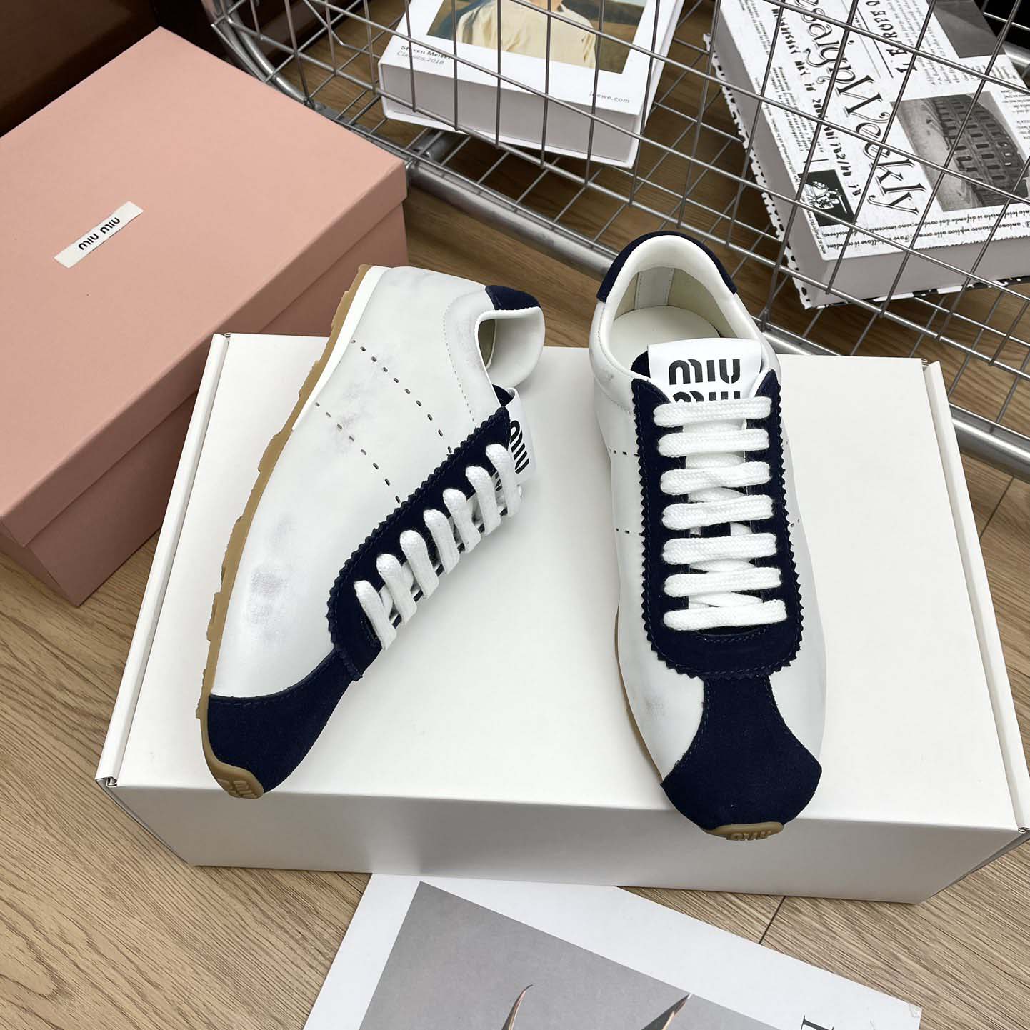 Miu Miu Plume Nappa Leather And Suede Sneakers - FashionPlug