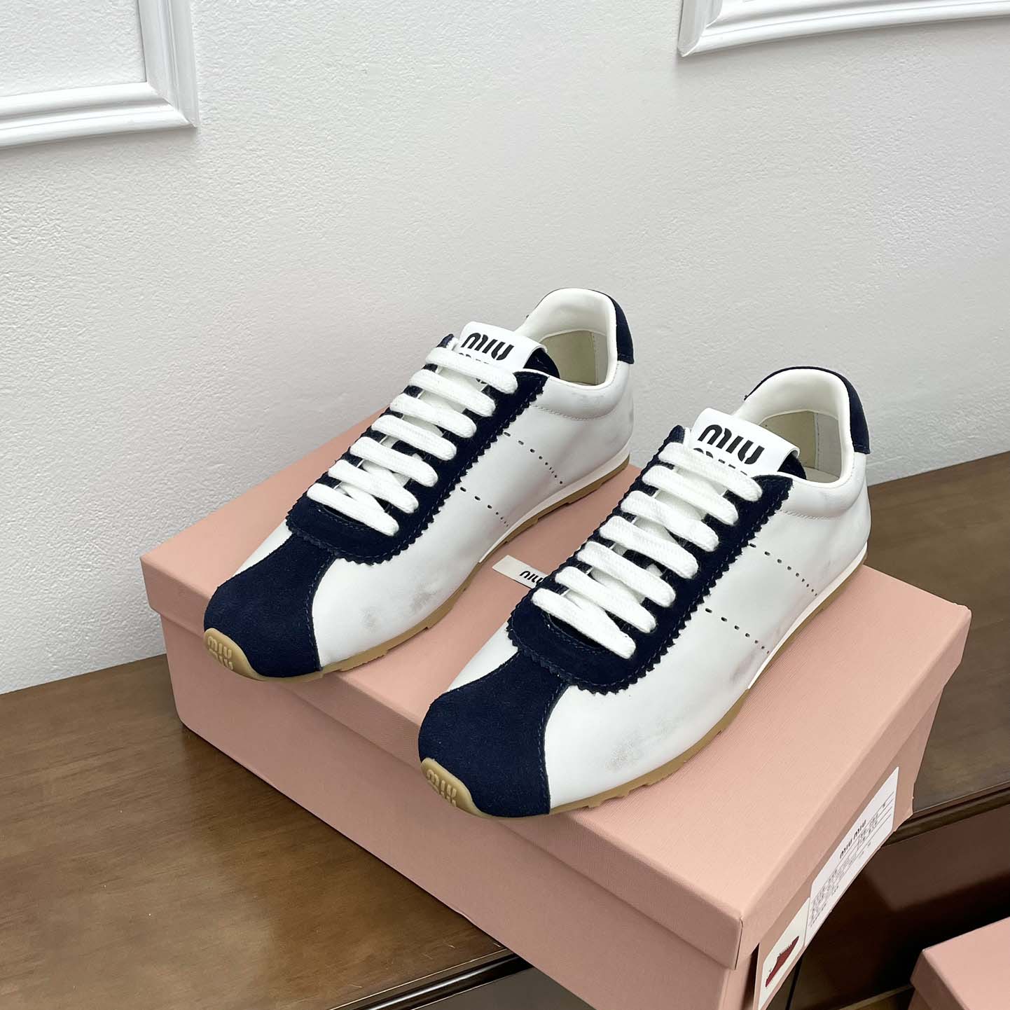 Miu Miu Plume Nappa Leather And Suede Sneakers - FashionPlug