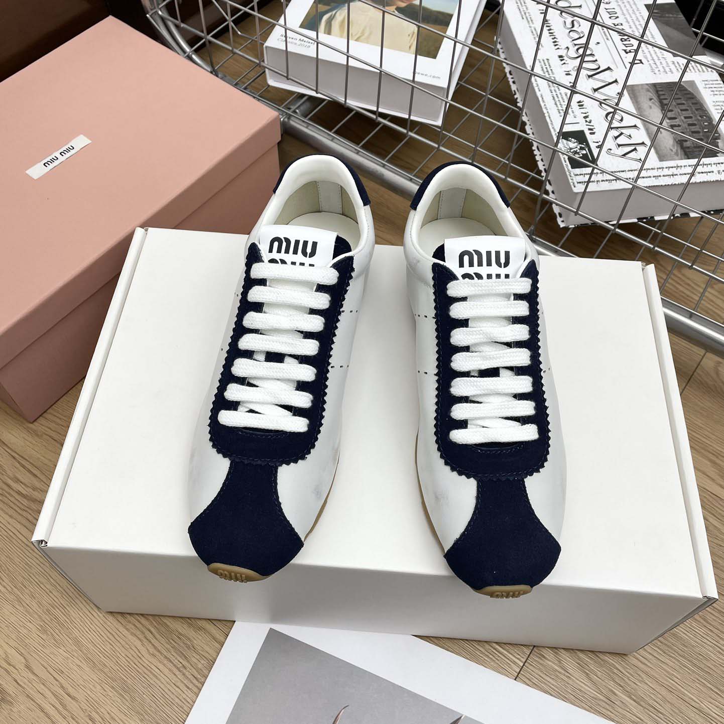 Miu Miu Plume Nappa Leather And Suede Sneakers - FashionPlug