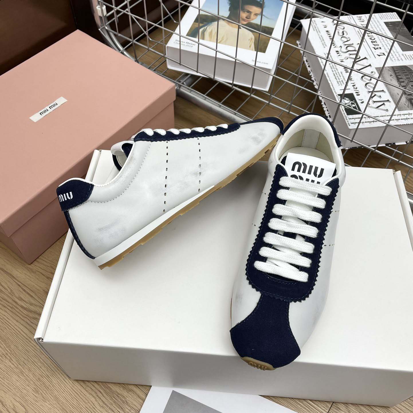 Miu Miu Plume Nappa Leather And Suede Sneakers - FashionPlug