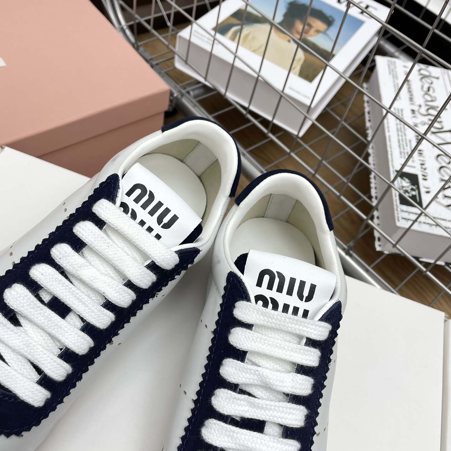 Miu Miu Plume Nappa Leather And Suede Sneakers - FashionPlug