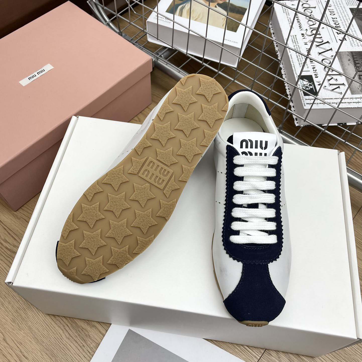 Miu Miu Plume Nappa Leather And Suede Sneakers - FashionPlug