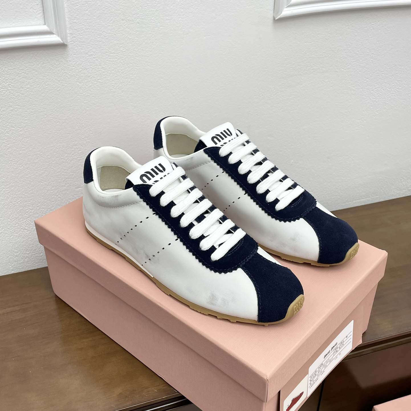 Miu Miu Plume Nappa Leather And Suede Sneakers - FashionPlug