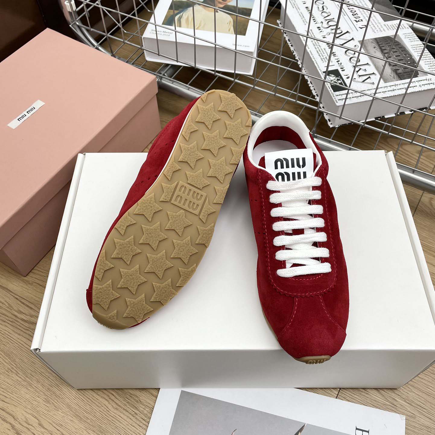 Miu Miu Plume Suede Sneakers - FashionPlug